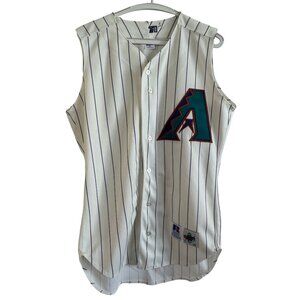 Russell Athletic MLB Mens Size 40 Polyester Purple Pinstripe Button Baseball Jer